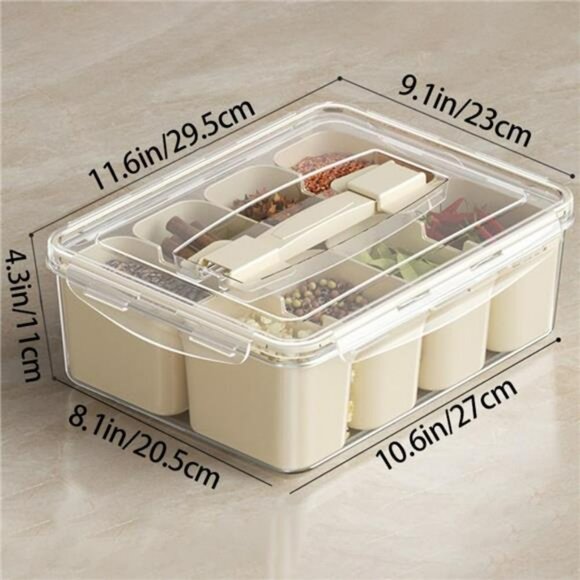 Kitchen storage container with 8 partition boxes airtight seasoning snack fruit - Picture 2 of 8